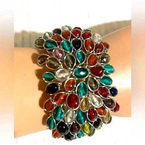 Handcuffed wire wrapped multi colored crystal beads bracelet adjustable - Picture 1 of 4